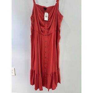 Torrid 3X 22/24 Coral Button Front Midi Dress Women's Rayon NWT
